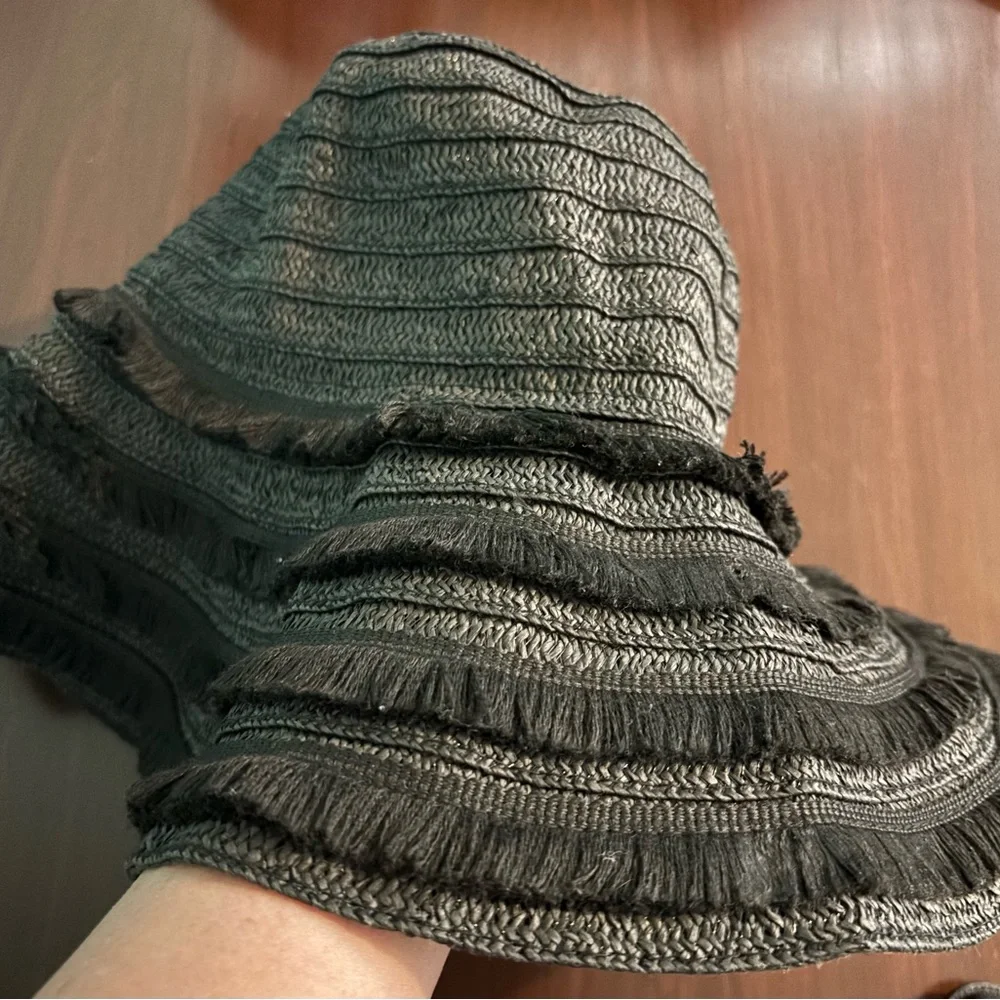 Stella & Dot Beachy Lady Straw Black Packable Beach Hat 17